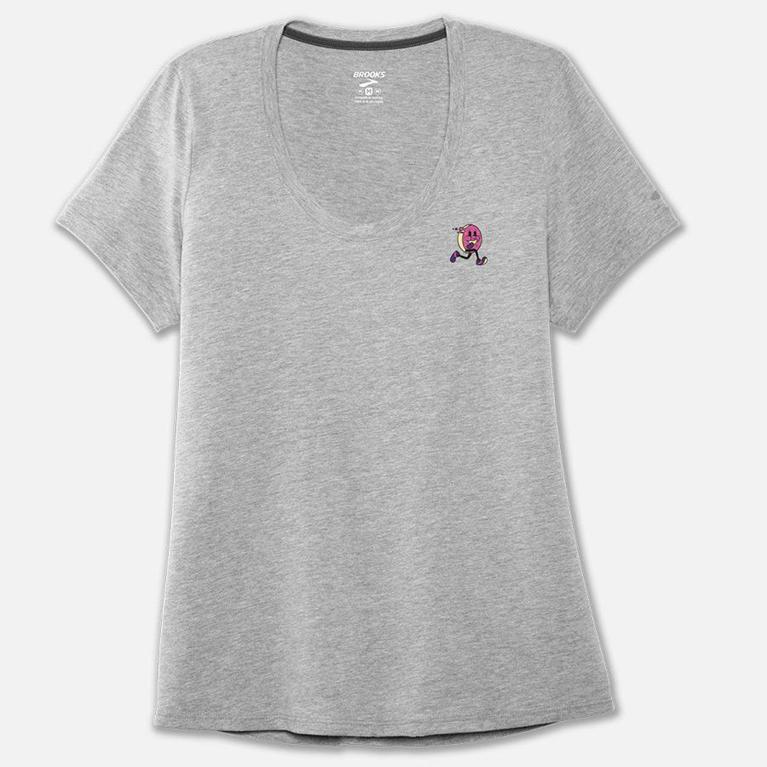 Brooks Run Happy Graphic Womens Short Sleeve Running Shirt - Grey - Indonesia (JGMP-07481)